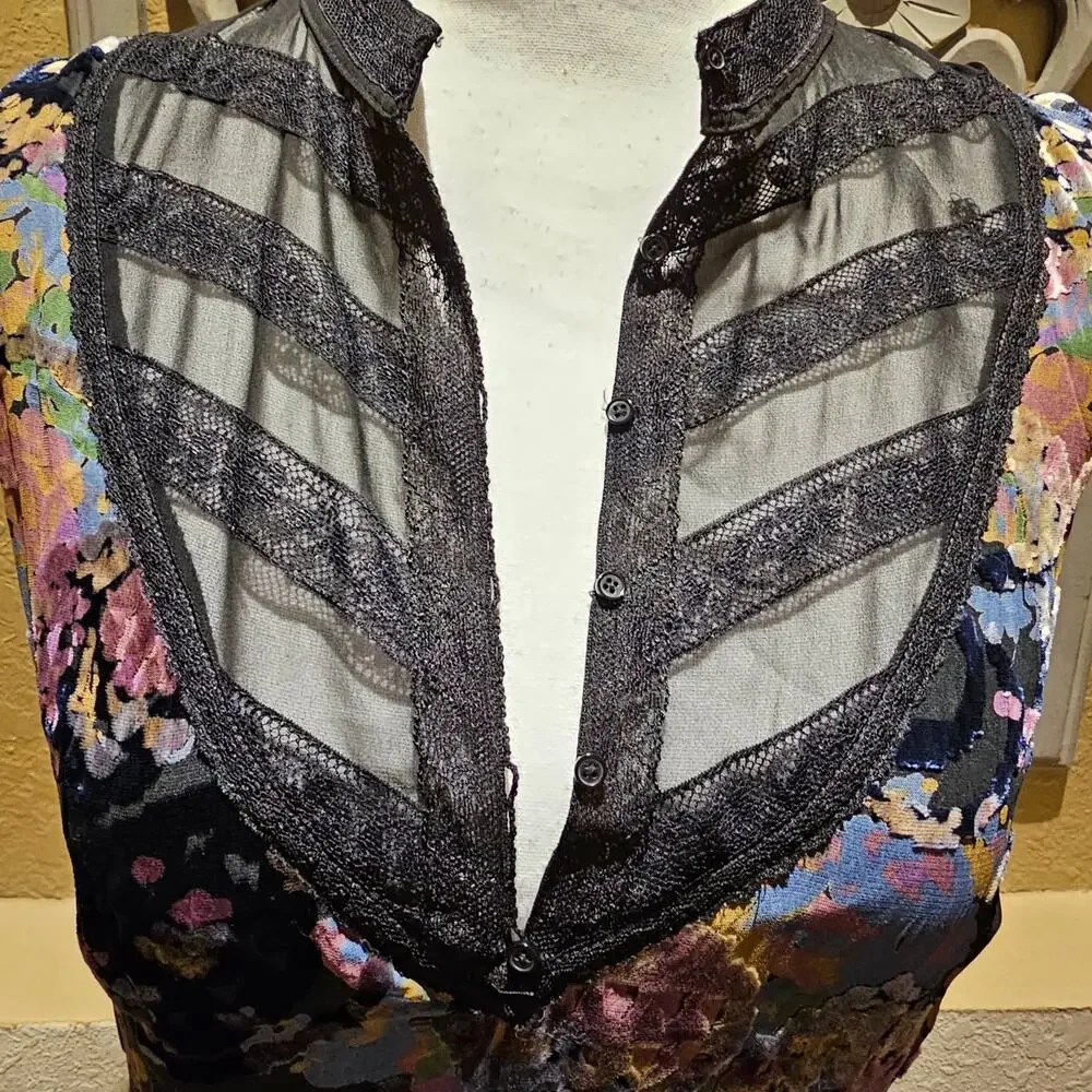 Free People M Crushed Velvet Dark Romantic Dress Witchy Goth Dark Academia - Picture 5 of 16